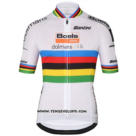 2018 Maillot Ciclismo UCI Mondo Champion Leader Boels Dolmans Blanc Manches Courtes et Cuissard